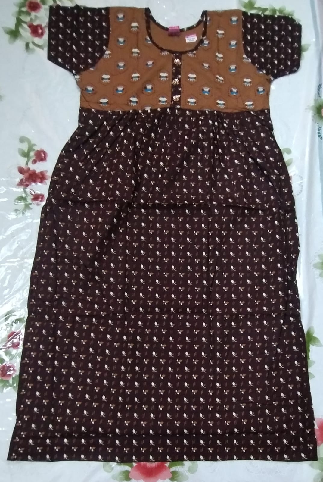 Lovely Brand Pure cotton Frock Nighty  without zip model 🌹🌹 Fully overlocked, Fancy button & side pocket available