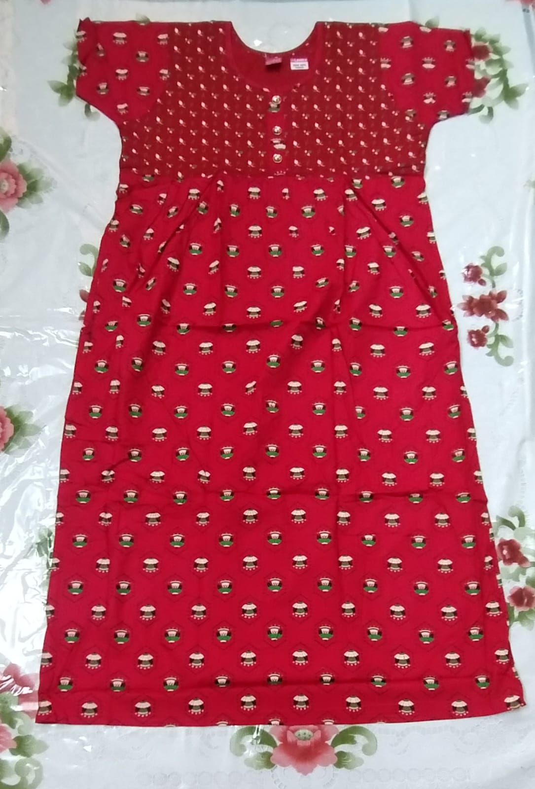 Lovely Brand Pure cotton Frock Nighty  without zip model 🌹🌹 Fully overlocked, Fancy button & side pocket available